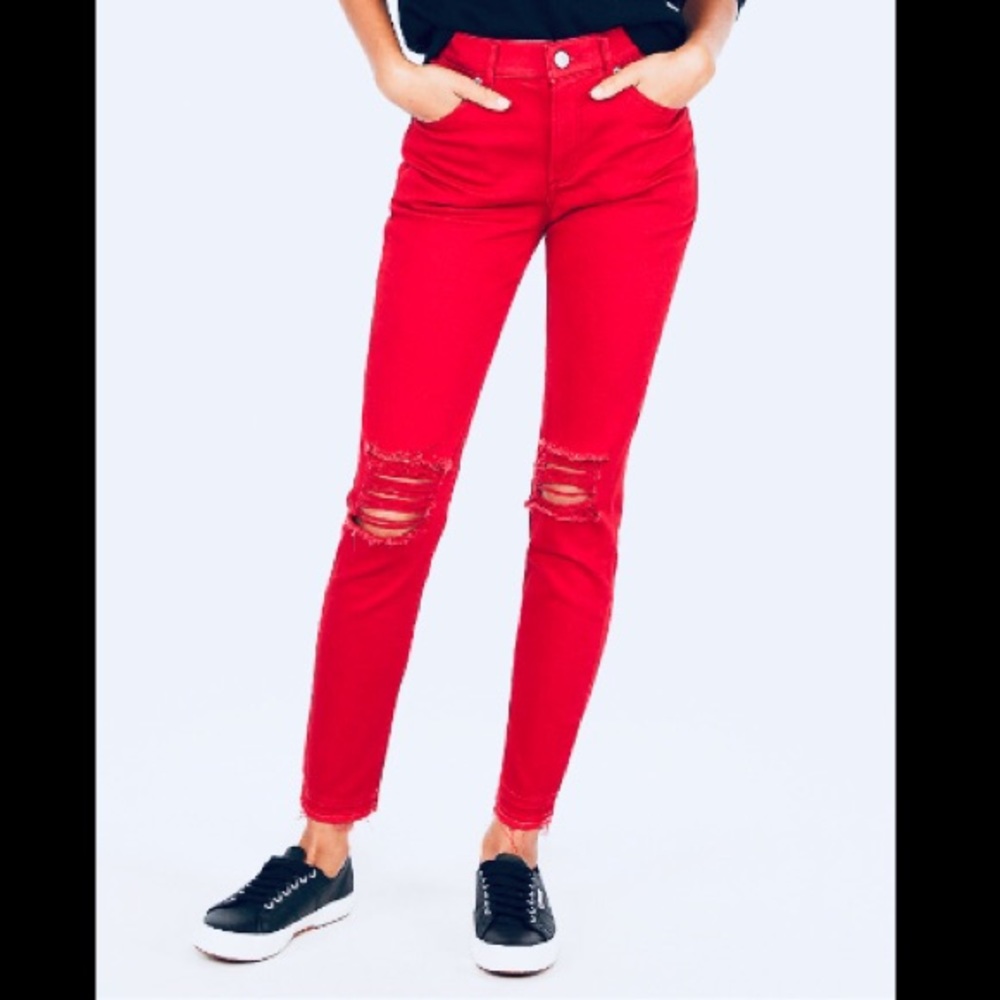 98% COTTON High Waisted Stretch Raw Hem Skinny Ankle Legging High Rise, Size 0